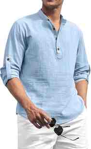 Zombom Cotton Polyester Blend Solid Casual Regular Fit Mandarin/Chinese Collor Short Kurta for Men